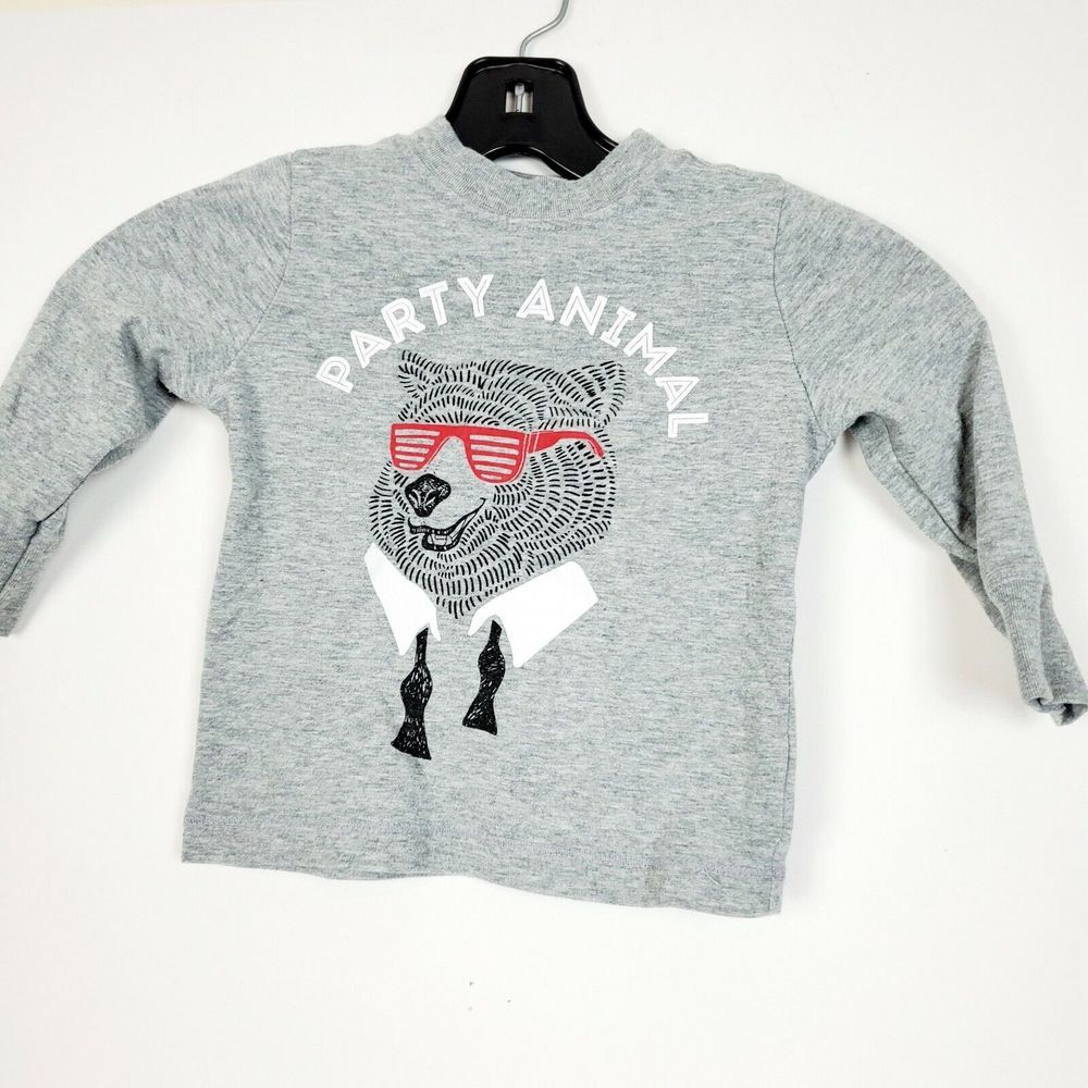 Old Navy Boys Party Animal Longsleeve Shirt 18-24M Grey Crewneck